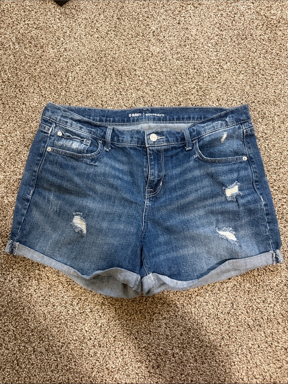 Old Navy Dark Blue Distressed Rolled-Hem Denim Shorts